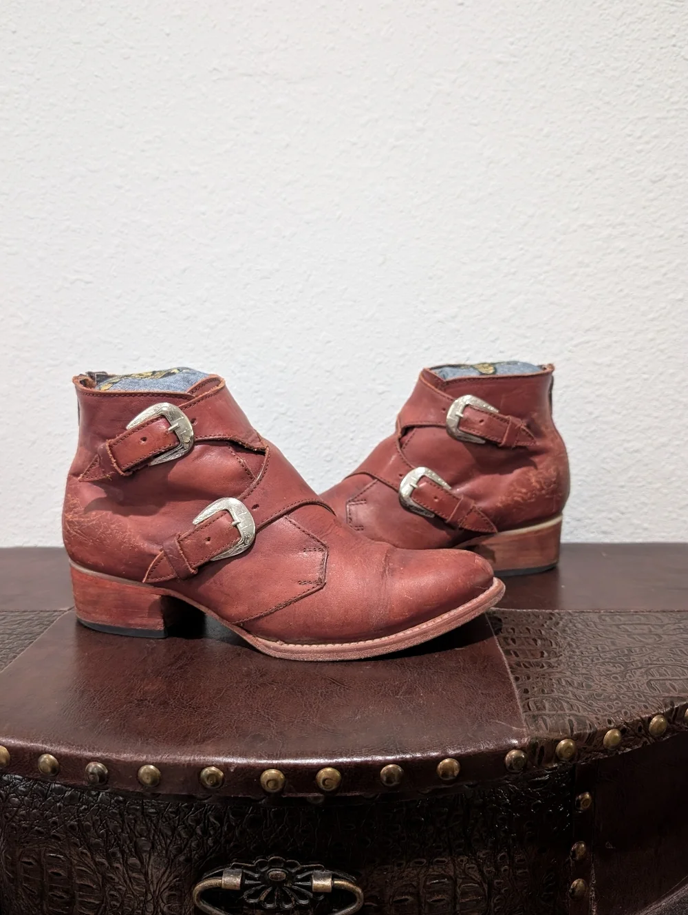 Freebird Saga Distressed Leather Buckle Booties Size 9